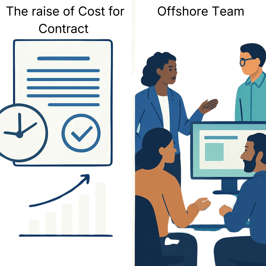 Compare between Cost of Contract and cost of Offshore Team