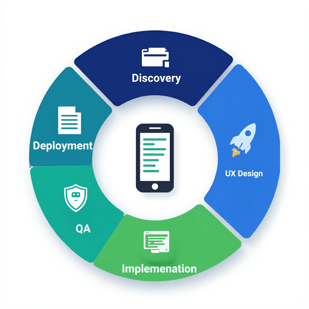 five interconnected phases of a software development lifecycle