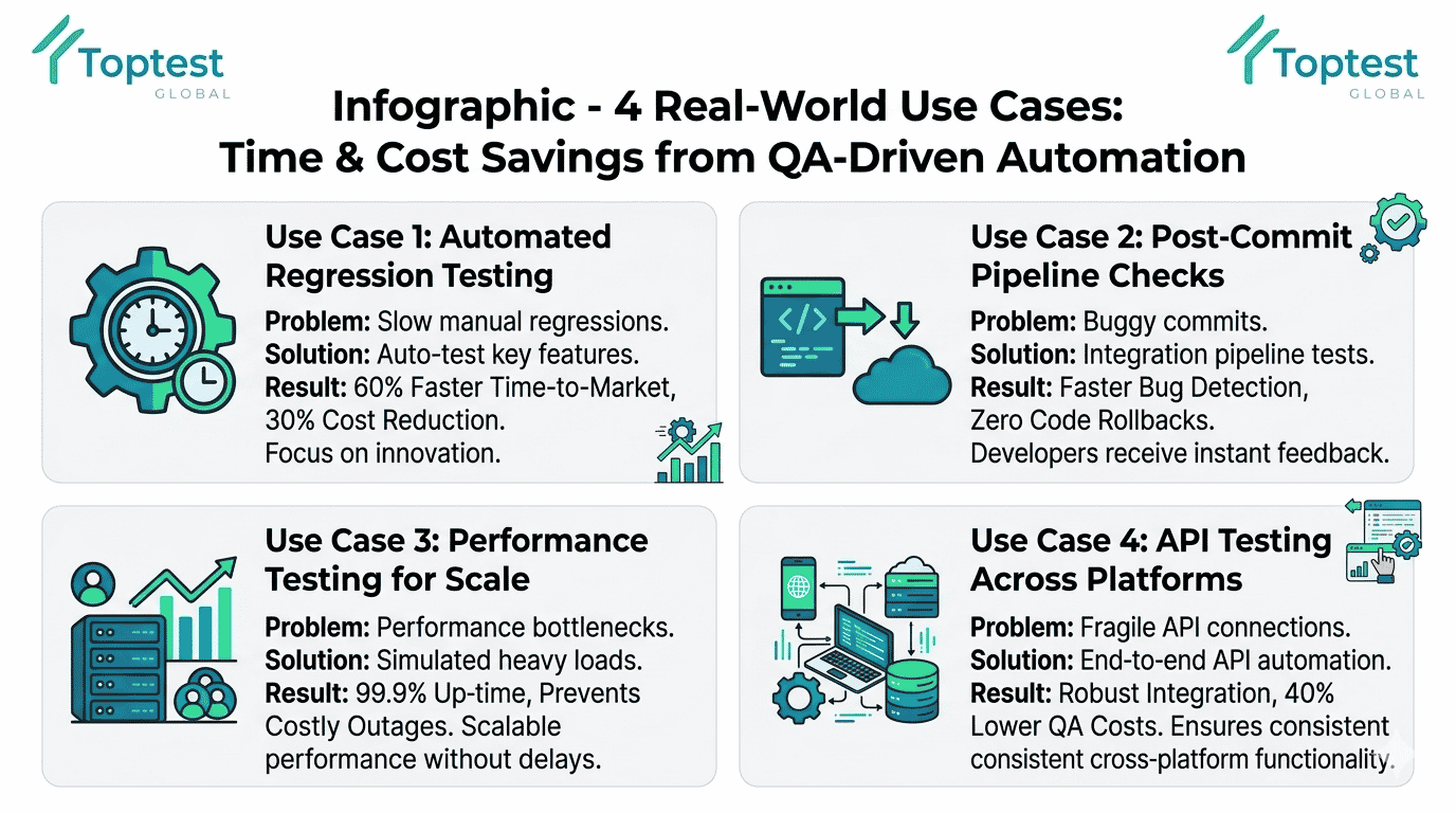 Bar chart showing before and after metrics for employee onboarding, PO approval, client onboarding, and build pipeline automation in gaming software development