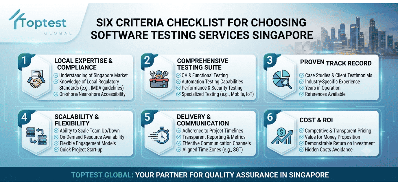 Six criteria checklist for choosing software testing services singapore