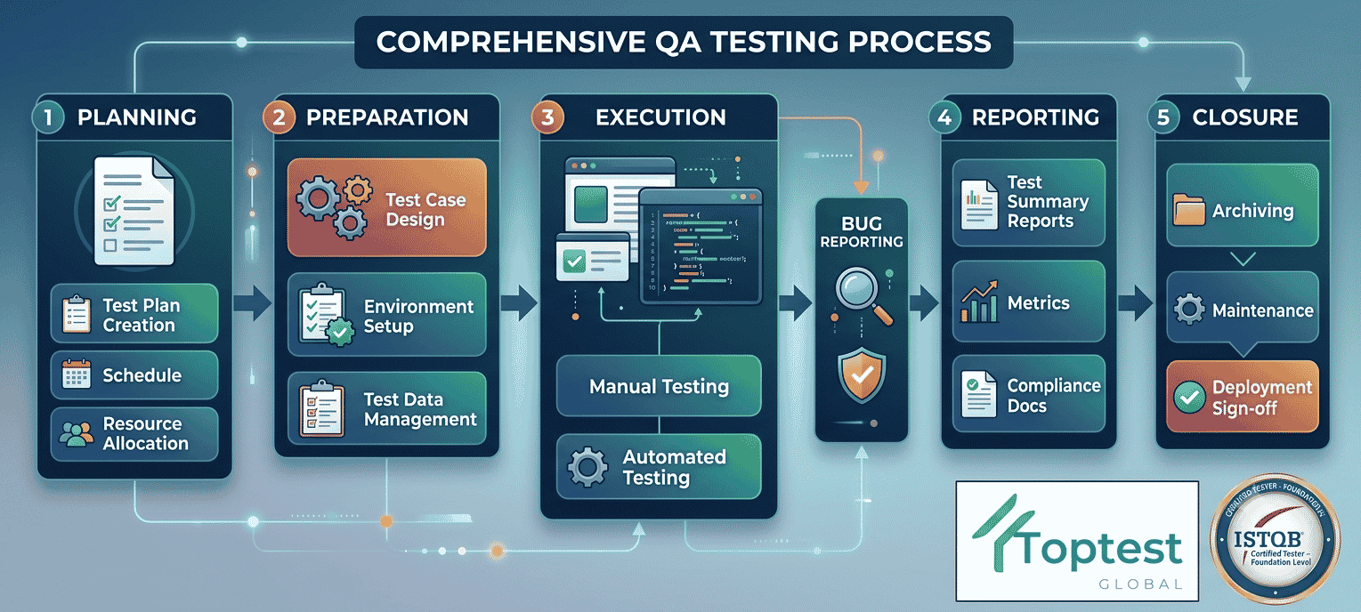 ISTQB certified software testing services singapore process with test design execution and reporting stages